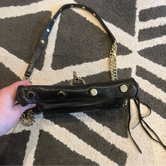 Rebecca Minkoff Monogram Mini Mac Black Leather blue polkadot lined bag - Picture 5 of 8